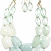 Secret for Longevity Multi Pale Aquamarine Light Powder Blue Sea Glass Turquoise Mint Green Ivory Frosted White Beige Colored Resin Big Chunky Statement Necklace Jewelry Sets