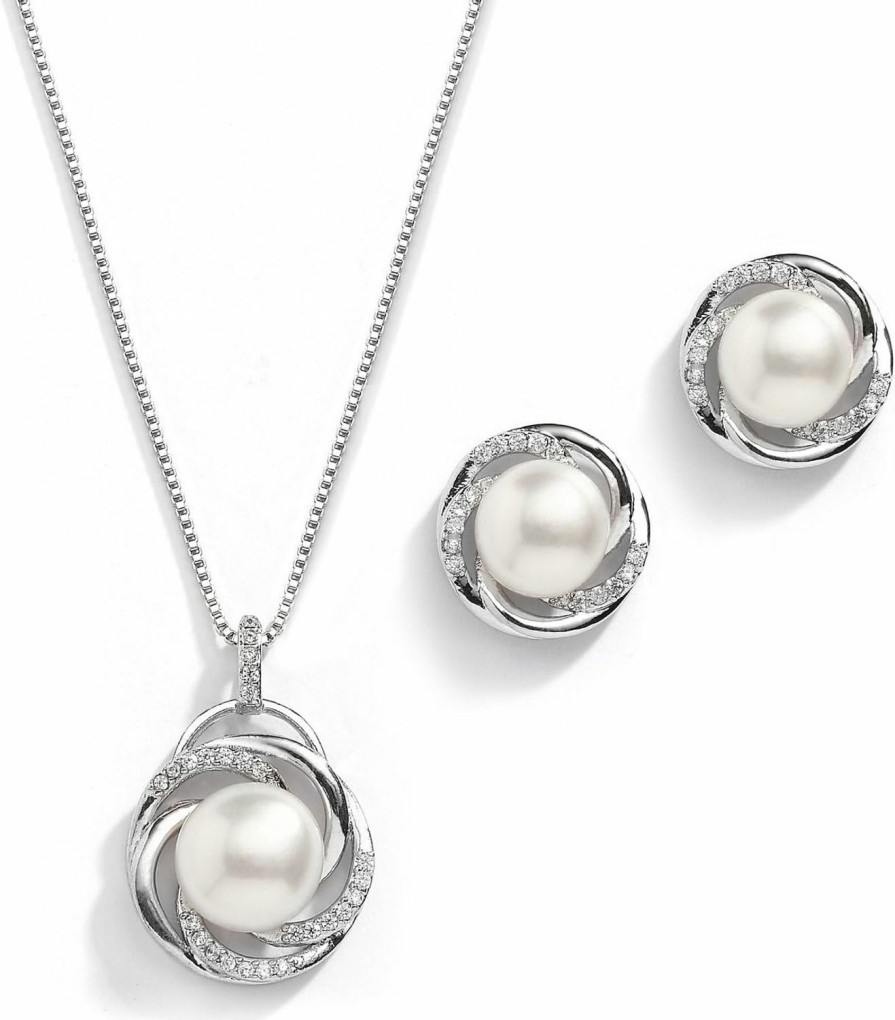 Mariell Mariell Freshwater Pearl Wedding Necklace Earrings Jewelry Set For Brides, Bridesmaids, Birthday Gift Jewelry Sets