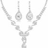 LOYALLOOK Loyallook Bridal Rhinestone Teardrop Statement Necklace Bracelets And Dangle Earrings Jewerry Sets For Proms Weddings Jewelry Sets