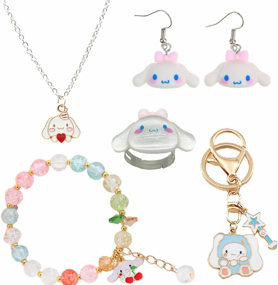 coywzca Cute Gifts Anime Jewelry Bracelets Earrings Rings Keychains Necklaces Cartoon Gifts For Women Girls Birthday Gifts Jewelry Sets