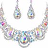 BriLove Brilove Women'S Costume Fashion Crystal Teardrop Hollow Scroll Statement Necklace Dangle Earrings Set Jewelry Sets