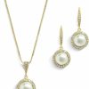 Mariell Mariell Pearl Bridal Wedding Necklace & Earrings Jewelry Set For Brides, Bridesmaids, Gold Bridal Jewelry Jewelry Sets