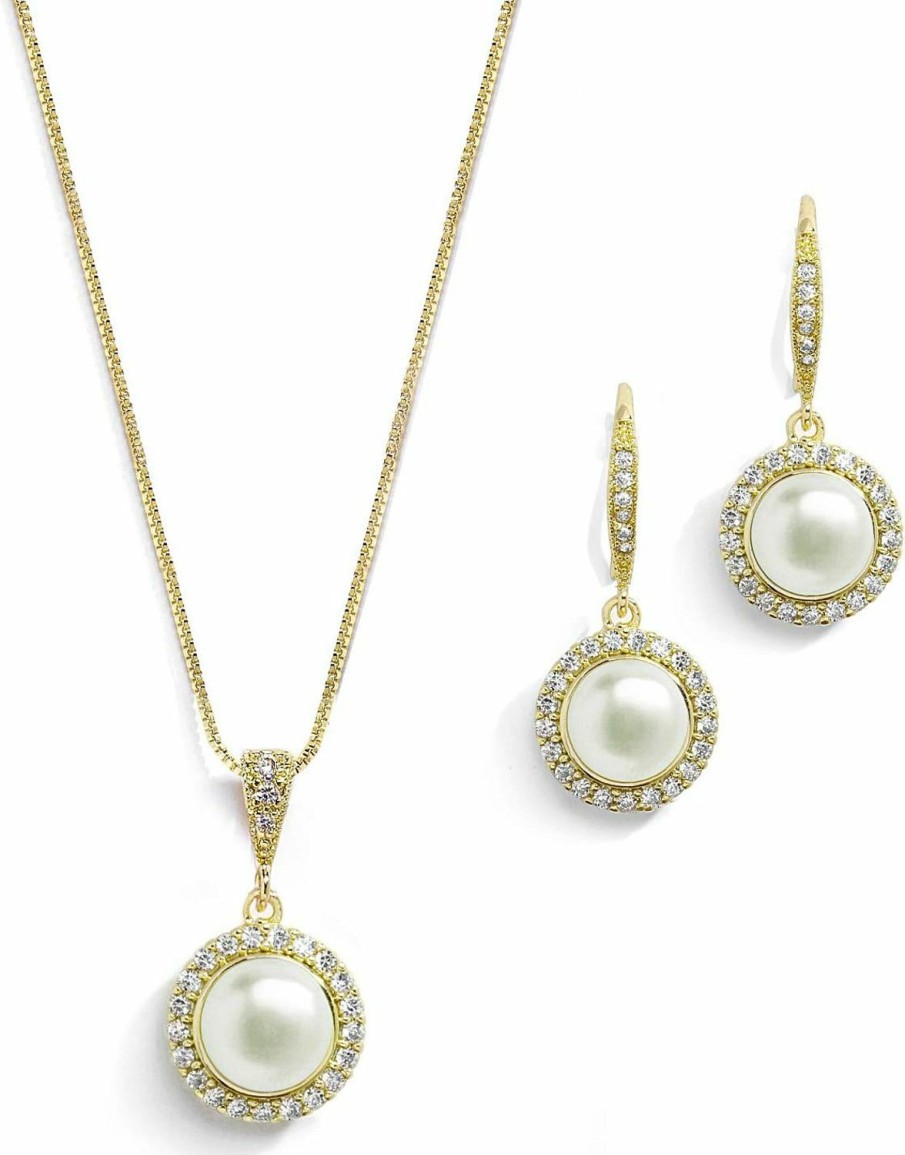 Mariell Mariell Pearl Bridal Wedding Necklace & Earrings Jewelry Set For Brides, Bridesmaids, Gold Bridal Jewelry Jewelry Sets