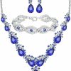 Miraculous Garden 3/4 Pieces Wedding Bridal Crystal Tiara Crown Teardrop Statement Necklace Link Bracelet Dangle Earrings Rhinestone Handbag Jewelry Set For Women Girls Jewelry Sets