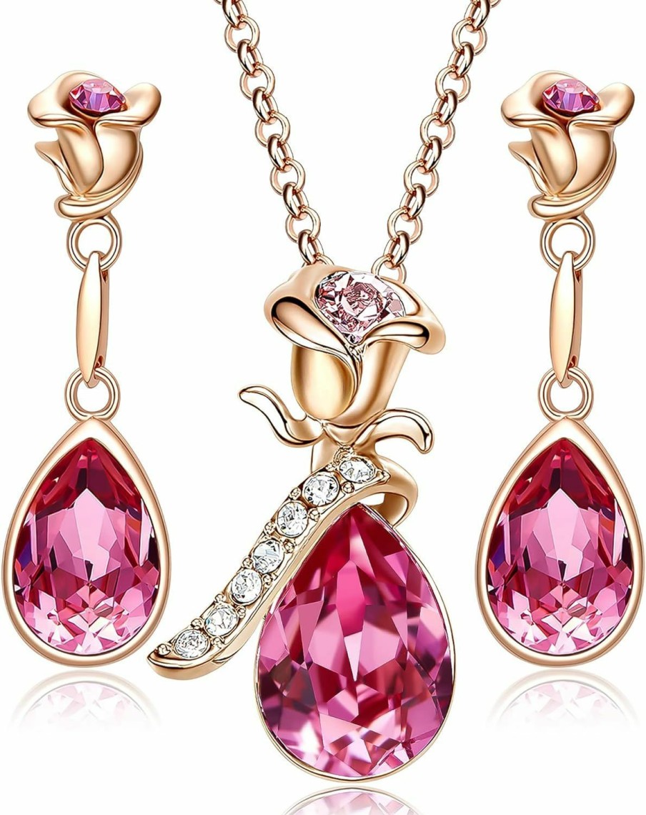 CDE Cde Jewelry Sets For Women Rose Gold Jewelry Embellished With Crystal From Austria Christmas Mothers Day Valentine'S Day Jewelry Gifts Necklace And Earrings Set For Mom Wife Jewelry Sets