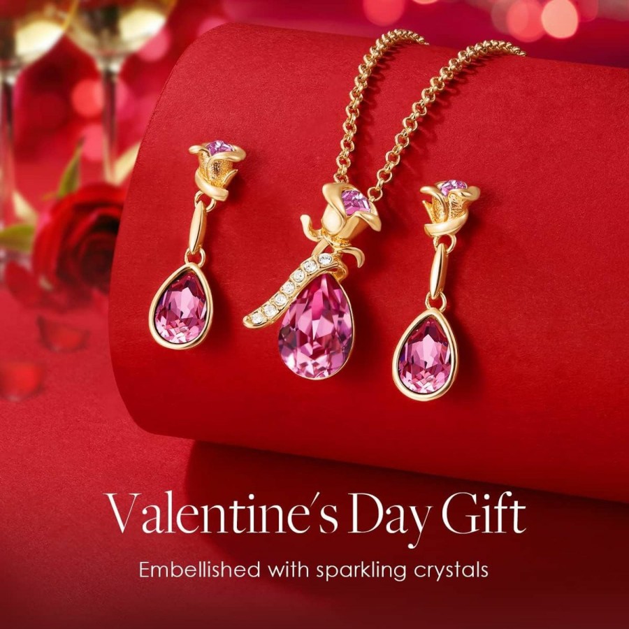 CDE Cde Jewelry Sets For Women Rose Gold Jewelry Embellished With Crystal From Austria Christmas Mothers Day Valentine'S Day Jewelry Gifts Necklace And Earrings Set For Mom Wife Jewelry Sets