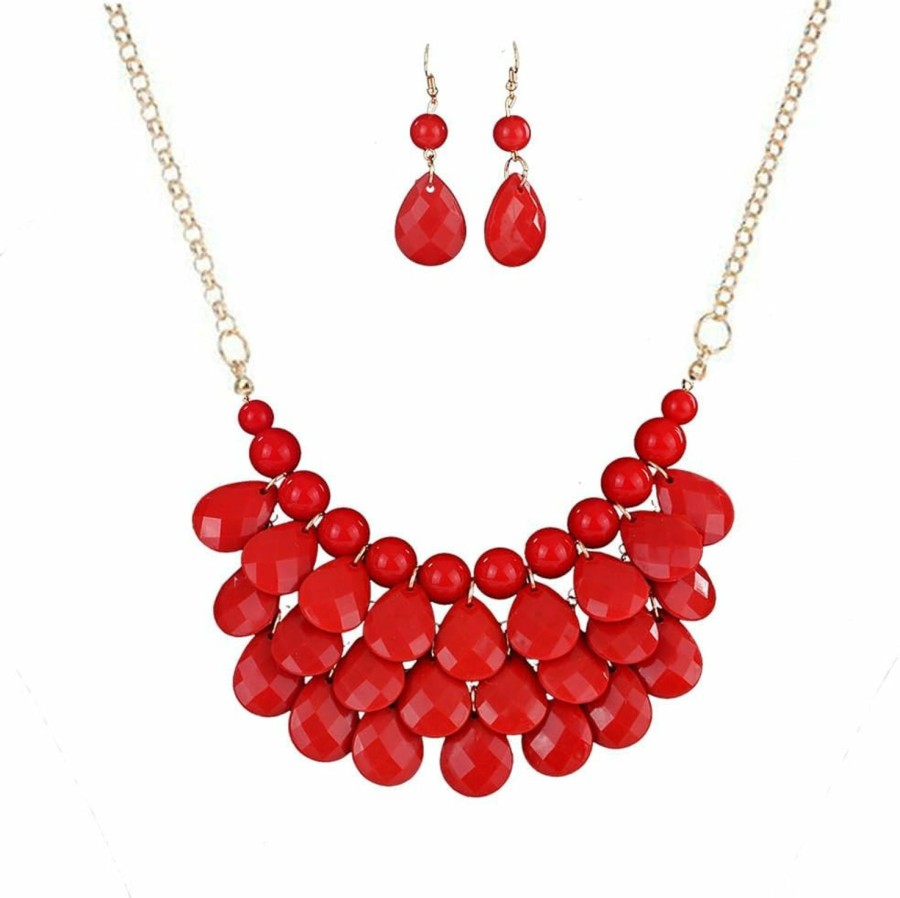 Qlavoca Qlavoca Teardrop Floating Statement Necklace Earrings Bubble Layer Chucky Rib Collor Necklace Resin Boho Wowmen Charm Fashion Jewerly Accessories Necklace Earring Set Jewelry Sets