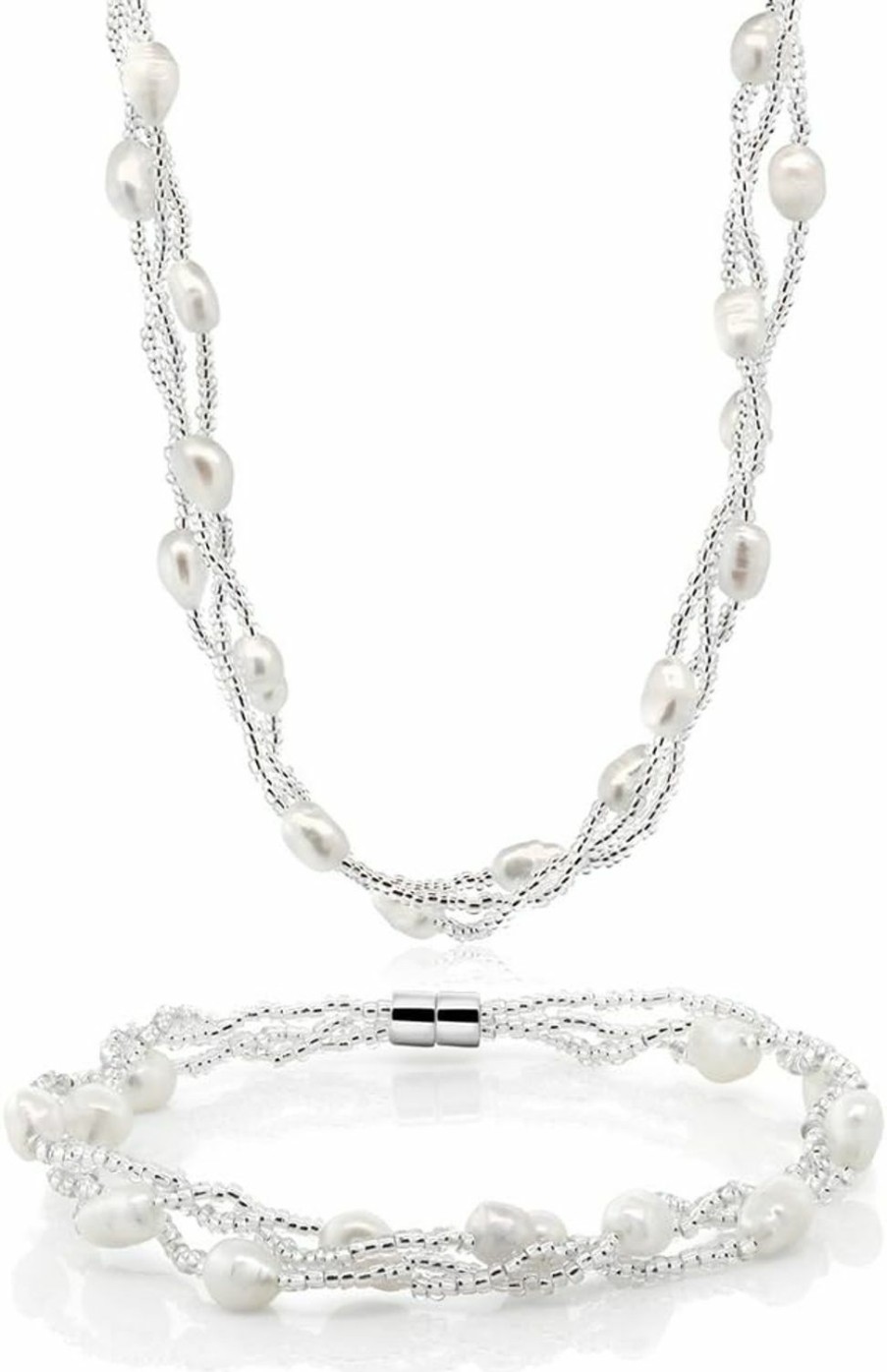 Gem Stone King Gem Stone King Twisted White Cultured Freshwater Pearl 16 Inch Necklace For Women And 7 Inch Bracelet With Magnetic Clasp Jewelry Set Jewelry Sets