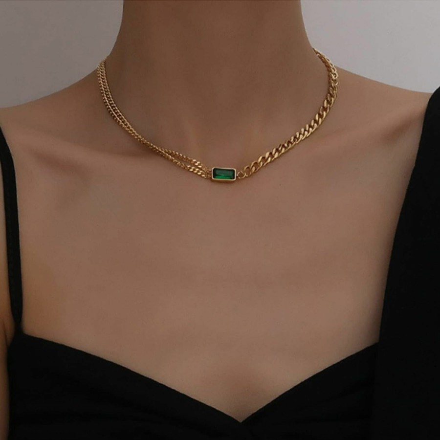 HUASAI Huasai Green Jewelry Set For Women Vintage Emerald Earrings Necklace For Bride Green Square Zircon Bracelet Gold Chain Green Crystal Lariat Necklace Jewelry Sets