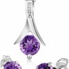 Gem Stone King Gem Stone King 925 Sterling Silver Round Cut Purple Amethyst Earrings Pendant Set For Women (2.25 Carat, Gemstone Birthstone, With 18 Inch Silver Chain) Jewelry Sets