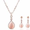 ASHMITA Ashmita Rose Gold Teardrop Necklace Gemstone Dangle Earrings Wedding Jewelry Set Jewelry Sets