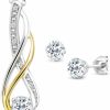 Gem Stone King Gem Stone King 925 Sterling Silver And 10K Yellow Gold White Topaz And Diamond Pendant And Earrings Jewelry Set For Women (1.03 Cttw, Gemstone Birthstone, With 18 Inch Chain) Jewelry Sets