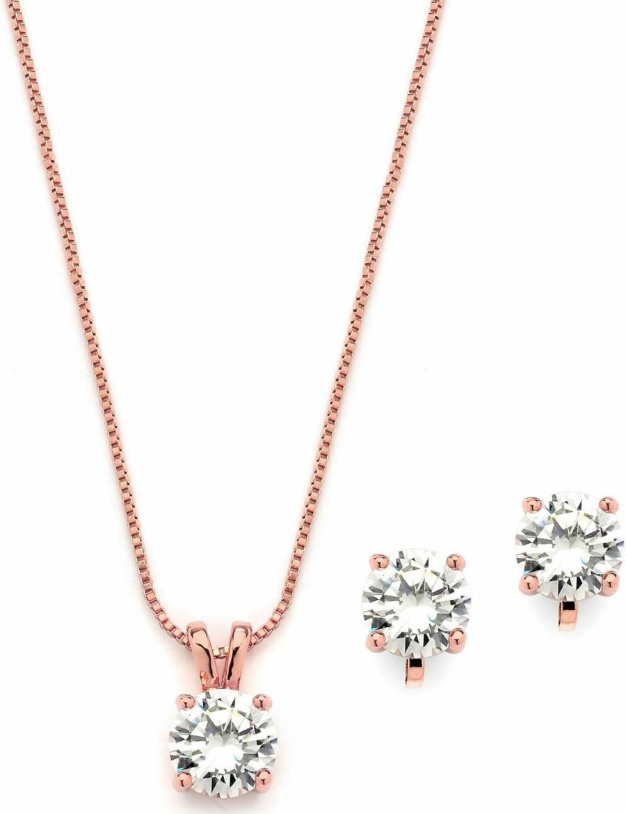 Mariell Mariell 14K Rose Gold Plated Cubic Zirconia Jewelry Set - 2Cwt Round Pendant With 8Mm Clip-On Earrings Jewelry Sets