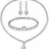 Hadskiss Hadskiss Jewelry Set For Women, Necklace Dangle Earrings Bracelet Set, White Gold Plated Jewelry Set With White Aaa Cubic Zirconia, Allergy Free Wedding Party Jewelry For Bridal Bridesmaid Jewelry Sets