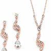 Mariell Mariell Rose Gold Cubic Zirconia Prom Jewelry Set, Necklace & Earrings Set For Wedding, Bride, Bridesmaid Jewelry Sets