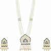 I Jewels I Jewels Gold Plated Meenakari Kundan Handcrafted Multi Strand Long Pearl Necklace Jewellery With Dangle Earrings Set For Women/Girls Jewelry Sets