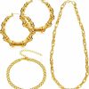 Cunno 4 Pcs Hip Hop Costume Kit 90S Accessories Jewelry Women Big Hoop Earrings Set Necklace Bamboo Pendant Cuban Chain Necklace Bracelet For Women Jewelry Sets