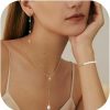 FUNRUN JEWELRY Funrun Jewelry Pearl Necklace For Women 14K Gold Plated Pearl Jewelry Set Adjustable Pearl Choker Necklace Bracelet Pearl Drop Earrings Dainty Wedding Pearl Jewelry Jewelry Sets