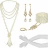 LUBINGSHINE Lubingshine 3Pcs Pearl Jewelry Set 1920S Vintage Accessories For Women Long Multilayer Imitation Pearl Necklace Bracelet Dangly Earrings Jewelry Sets