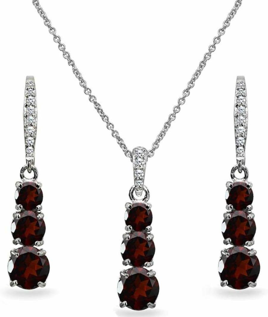 B. BRILLIANT Jewelry Sets For Women, Necklace And Earring Sets For Women, Birthstone Jewelry, Genuine Synthetic Gemstones, 3 Stone Journey Set, Pendant Necklace, Dangle Earrings For Women, Sterling Silver Jewelry Jewelry Sets