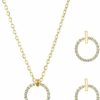 Aktully Dainty Gold Jewelry Set For Women 18K Gold Circle Stud Earrings Necklace Set Small Round Hoop Post Stud Earrings Minimalist Cubic Zirconia Round Necklace Earrings Birthday Jewelry Set For Women Girls Jewelry Sets