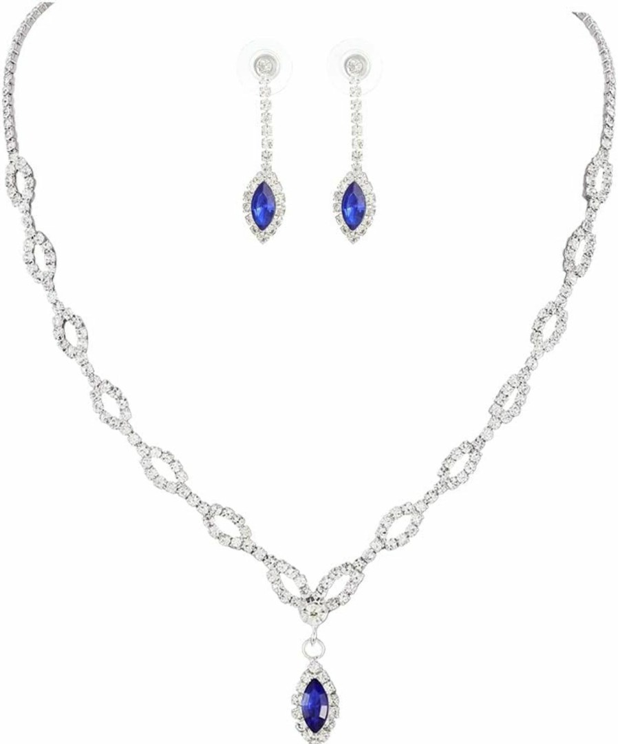 Unicra Unicra Silver Bride Wedding Jewelry Sets Blue Crystal Bridal Necklace Earrings Set Rhinestone Prom Costume Jewelry Set Choker Necklace For Women And Girls Jewelry Sets