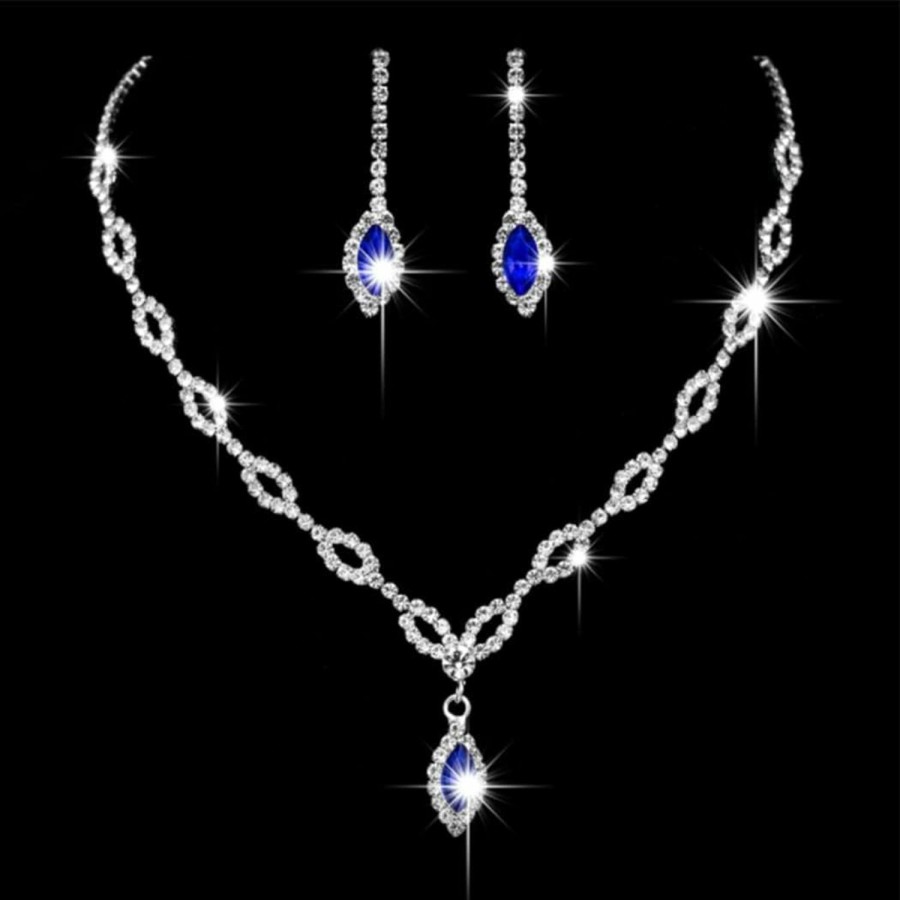 Unicra Unicra Silver Bride Wedding Jewelry Sets Blue Crystal Bridal Necklace Earrings Set Rhinestone Prom Costume Jewelry Set Choker Necklace For Women And Girls Jewelry Sets