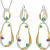 HONEY DREAM Honey Dream Women'S 925 Sterling Silver Plated 14K Gold Streamlined 2Pcs Jewelry Sets Original Design Handmade Colorful Gemstones Drop Earrings Pendant Necklaces Jewelry Sets