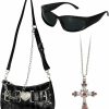 Aliceset Aliceset 3 Pcs Y2K Accessories Set Gothic Punk Bag Purse, Wrap Around Sunglasses, Crystal Cross Necklace For Cool Women Girl Jewelry Sets