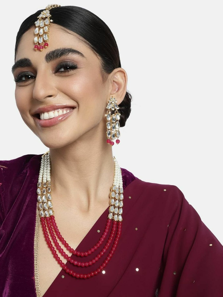 Aheli Aheli Gold Plated Kundan Jewelry Necklace With Earring Set For Women Jewelry Sets