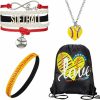 WILLBOND Willbond 4 Pieces Softball Girl Accessories Set, Softball Headband Softball Bracelet Softball Necklace Softball Drawstring Bag For Women Girls Jewelry Sets