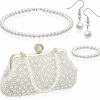 Talltalk Talltalk 4 Pcs Women Pearl Clutch Purses With Pearl Necklace Bracelet Earring Set Pearl Jewelry Set Pearl Evening Bag Pearl Handbag Pearl Accessories For Women Girls Wedding Bridal Party Birthday Gift Jewelry Sets