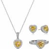 MORGAN & PAIGE Morgan & Paige .925 Sterling Silver Gemstone And White Sapphire Halo Heart Pendant Necklace, Stud Earrings, And Size 7 Ring Set - Choice Of Birthstone Colors Jewelry Sets