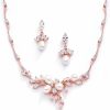 Mariell Mariell 14K Rose Gold Plated Cz Bridal Wedding Freshwater Pearl Necklace And Earrings Jewelry Set Jewelry Sets