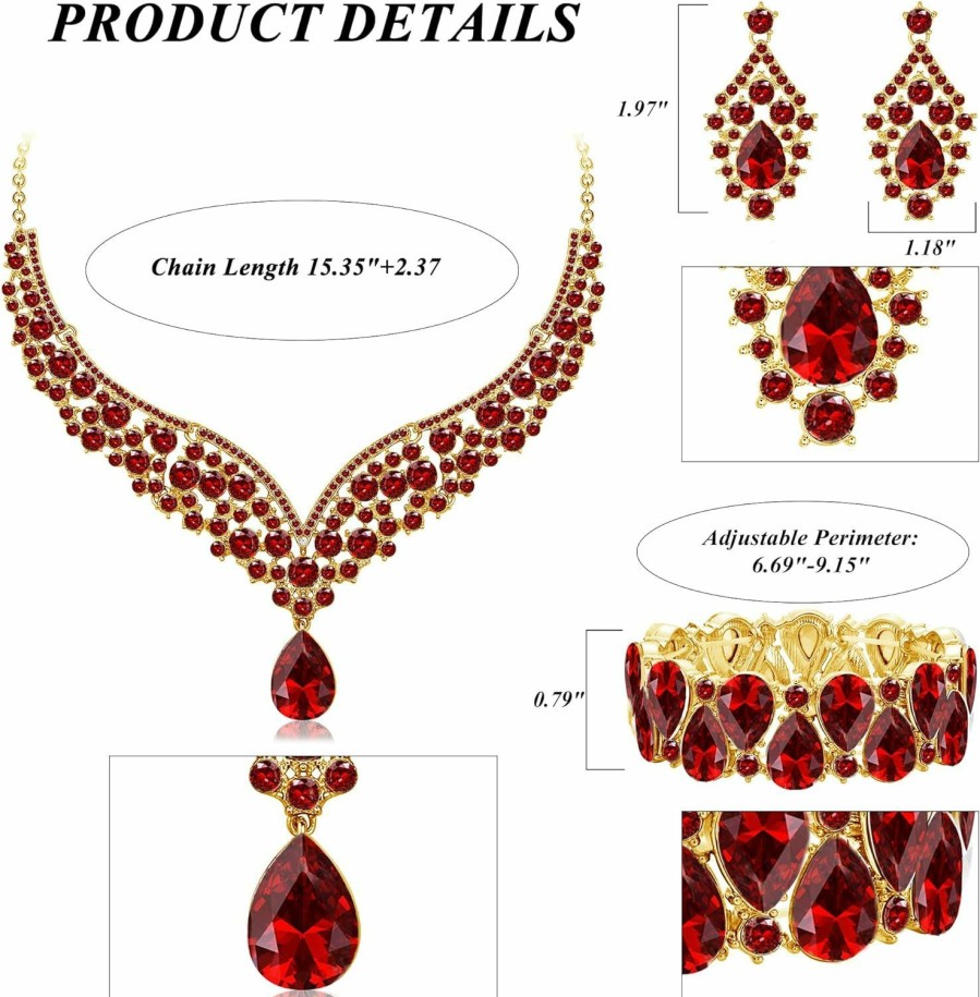 IRONBOX Ironbox Crystal Wedding Bridal Jewelry Set For Women Prom Sliver Rhinestone Teardrop Necklace Earrings Bracelet Wedding Bridesmaid Gifts Fit With Wedding Dress Jewelry Sets