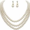 Rosemarie Collections Rosemarie Collections Women'S Multi Strand Classic 8Mm Faux Pearl Necklace And Earrings Jewelry Set, 16\"+3\" Extender Jewelry Sets