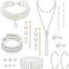 EIELO Eielo 16 Pcs Pearl Necklace Earrings Set For Women Girls Simulated Pearl Bracelet Faux Pearl Necklace Dangle Earrings Jewelry Set Jewelry Sets