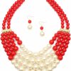 Chamvino Chamvino Fashionable And Exaggerated Multilayer Multicolor Imitation Pearl Choker+Drop Dangle Earring Jewelry Set Bridal Necklace Dress Accessories For Women'S And Girls Gifts(Six Color Optional) Jewelry Sets