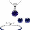 Paris Jewelry Paris Jewelry 18K White Gold 3 Set Created Blue Sapphire Round Necklace, Earrings And Tennis Bracelet Plated Jewelry Sets