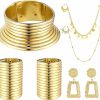 YADOCA Yadoca 6Pcs African National Jewelry For Women Egypt Gold Choker Collars African Vintage Statement Choker Necklaces Wide Leather Bangle Bracelet Nose Rings Hoop Chain Earrings Sets Jewelry Sets