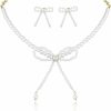 Jovono Jovono Bow Jewelry Set Faux Pearl Earrings Necklace Set Bowknot Necklace Earring Set For Women And Girls Jewelry Sets