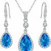 EleQueen Elequeen 925 Sterling Silver Full Cubic Zirconia Teardrop Bridal Pendant Necklace Hook Dangle Earrings Sets For Women, Valentine'S Day/Mother'S Day/Christmas Jewerly Gift For Girlfriend/Mom Jewelry Sets