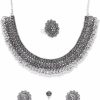 Priyaasi Priyaasi Silver-Plated Oxidized Jewellery Set With Earrings, Ring And Nose Pin For Women, Girls Jewelry Sets