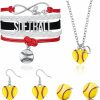 Junkin Junkin 4 Pieces Softball Jewelry Set Softball Heart Necklace Bracelet Dangle Drop Earrings Stud Earrings Handmade Pendant Charms For Women Girls Jewelry Sets