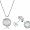 DwearBeauty Dwearbeauty White Gold Opal Jewelry With Cubic Zirconia,Opal Necklace And Earring Set For Women And Girl(Necklace And Stud Earring) Jewelry Sets