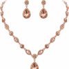 EleQueen Elequeen Women'S Wedding Bridal Jewelry Set For Brides Bridesmaids, Crystal Teardrop Necklace Dangle Earrings Jewellery For Party Prom Champagne Color Rose Gold-Tone Jewelry Sets