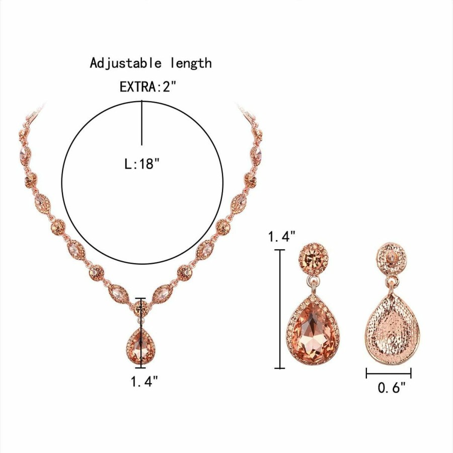 EleQueen Elequeen Women'S Wedding Bridal Jewelry Set For Brides Bridesmaids, Crystal Teardrop Necklace Dangle Earrings Jewellery For Party Prom Champagne Color Rose Gold-Tone Jewelry Sets