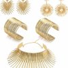 MOZAKA Mozaka 5 Pieces African Collar Choker Necklace Earrings Gold Bangle Set For Women Choker Necklace Gold Statement Tooth Shape Tribal African Jewelry Jewelry Sets