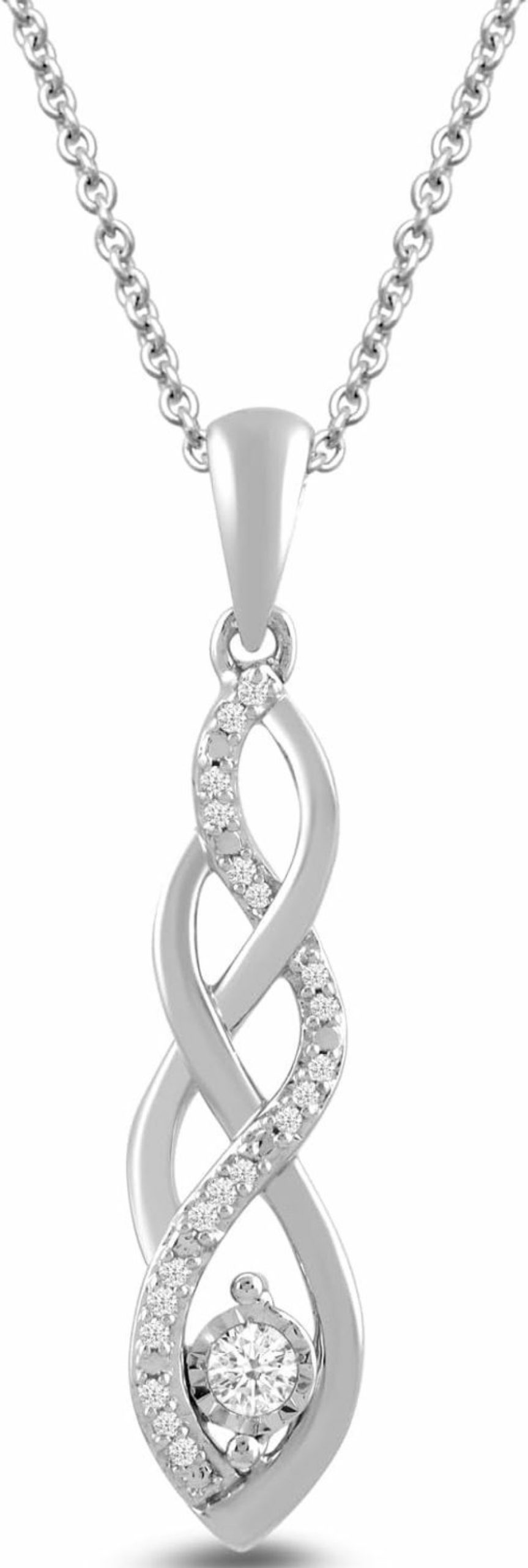 Amazon Collection Amazon Collection Women Sterling Silver Diamond Twist Pendant Necklace And Earrings Box Set (1/5 Cttw), 18\" Jewelry Sets