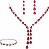 Crysdue Crysdue Teardrop Wedding Jewelry Set For Brides Bridesmaid, Cubic Zirconia Gorgeous Y Shape Necklace Bracelet Dangle Earrings Set For Wedding Party Prom Jewelry Sets